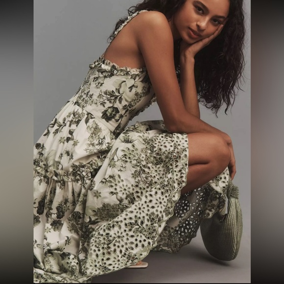 Anthropologie Dresses & Skirts - Anthropologie Olive and Cream Floral Midi Dress Size XS. *FLAW